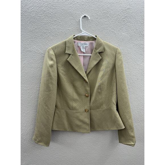 Sag Harbor Womens Blazer Pants Suit Set Size 4 Petite Tan Pink Button Up - Picture 2 of 16